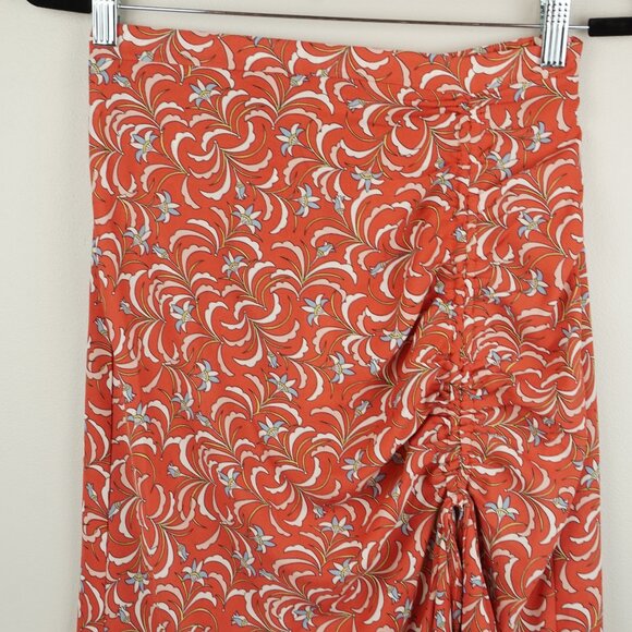 Max‎ Studio Coral Blue Floral Ruffled Maxi Skirt Size Small - Picture 2 of 9